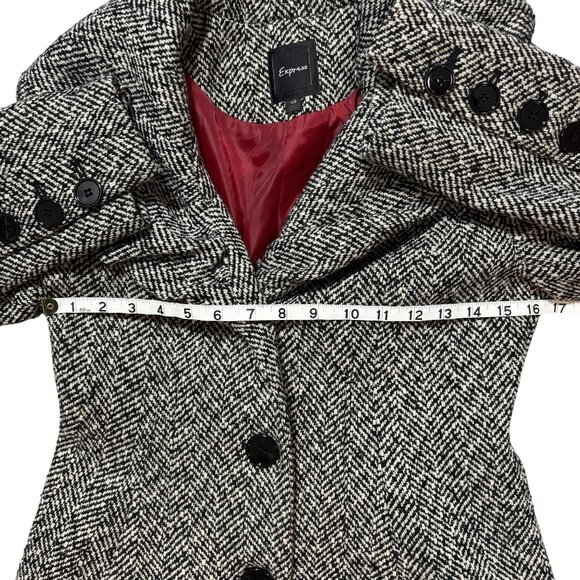 Express Womens XS Herringbone Wool Blend Coat With Lapel Collar & Button Closure - Picture 9 of 11